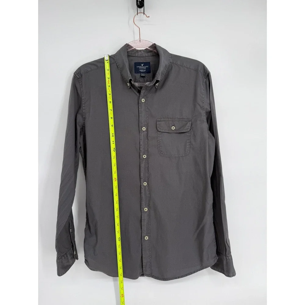 American Eagle Outfitters Mens Classic Fit Long Sleeve Button Down Shirt Gray‎ M